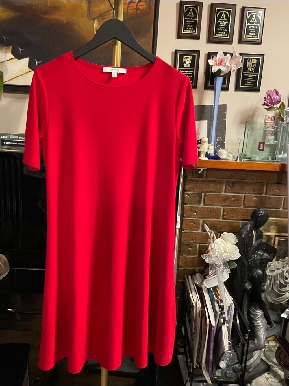 Sympli Red Short Sleeve  Dress
